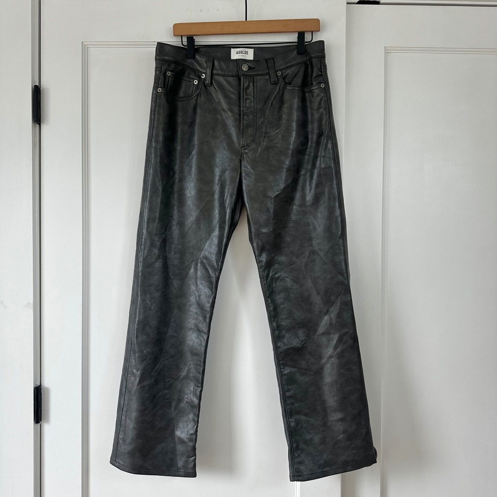 AGOLDE Sloane Recycled Leather Straight Leg Pants Smoke Gray Size 30